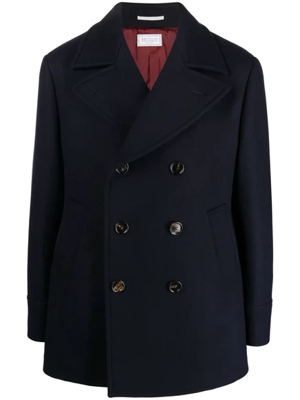 Двубортное кашемировое пальто Brunello Cucinelli blue