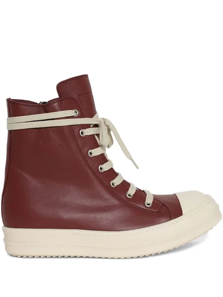 Кожаные кроссовки Rick Owens с высоким берцем на шнуровке red