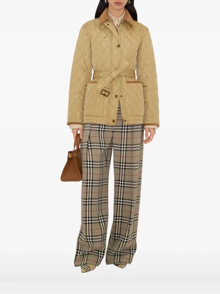 Женская стеганая куртка Burberry с поясом, бежевая