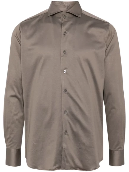 Хлопчатобумажная рубашка Canali с длинным рукавом brown