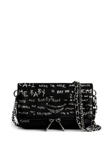 Женский кожаный клатч Zadig & Voltaire Rock Nano с принтом, черный