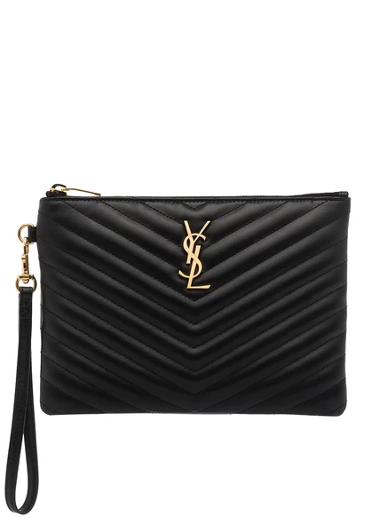 Женский клатч Saint Laurent стеганый кожаный, черный
