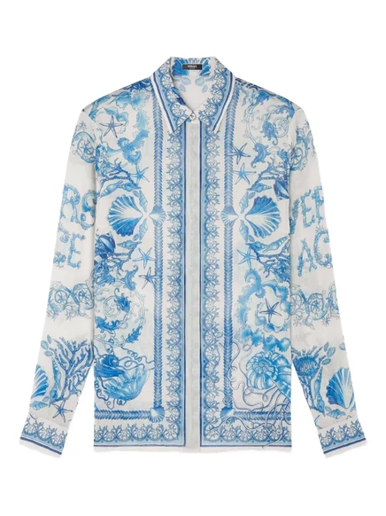 Женская рубашка Versace Underwater Barocco из крепа, слоновая кость