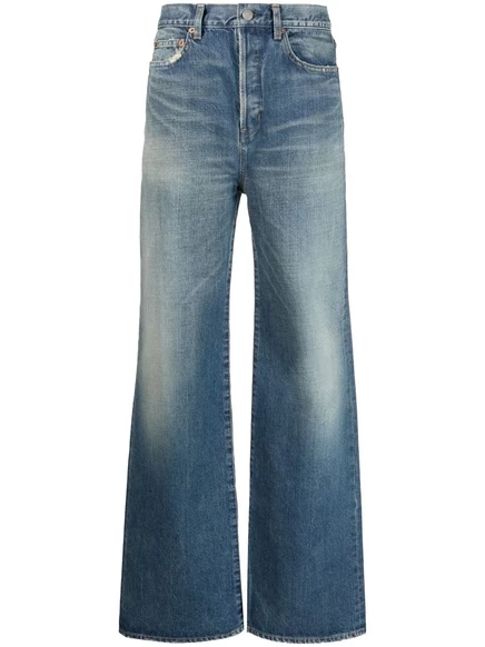 Женские расклешенные джинсы Saint Laurent высокая посадка, синие