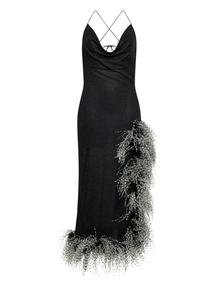 Женское асимметричное платье OSREE Plumage с перьями, черное