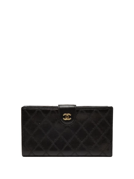 Женский длинный кошелек CHANEL Pre-Owned из ягнячьей кожи, черный