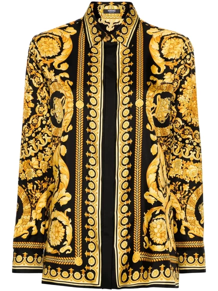Шелковая рубашка с принтом Versace Heritage Barocco black