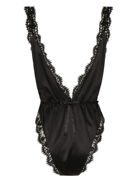 Женское боди Dolce & Gabbana атласное с кружевом, черное