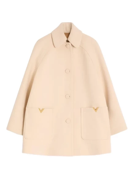 Шерстяное пальто-бушлат Valentino Garavani с V-образным вырезом neutrals
