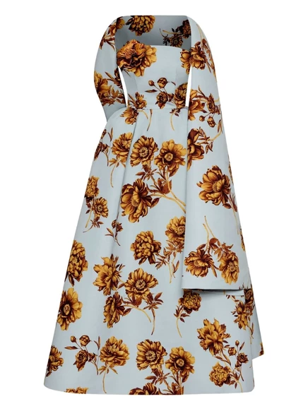Платье без бретелек с цветочным принтом от Oscar de la Renta blue
