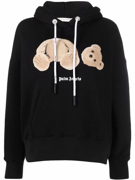 Женское худи Palm Angels Broken Bear, хлопковое, чёрное