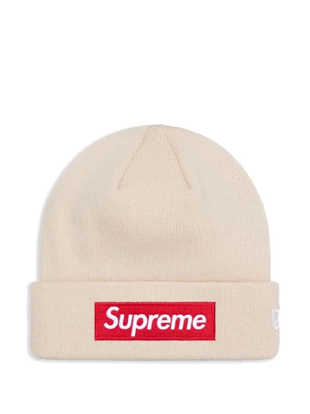 Унисекс шапка‑бини Supreme x New Era Box Logo с нашивкой, светло‑бежeвая