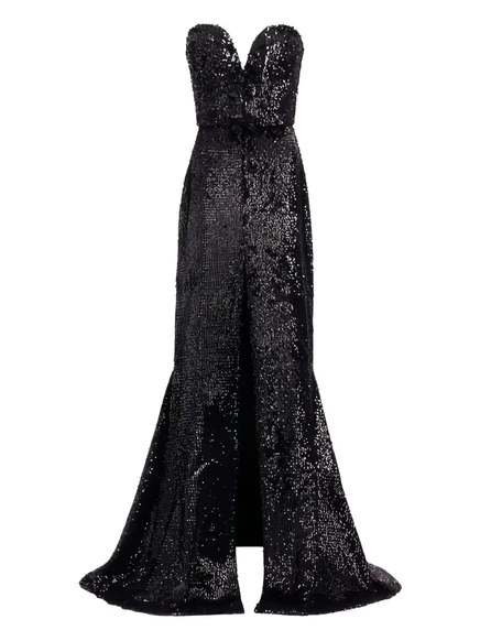 Женское платье Elie Saab макси с пайетками, черное