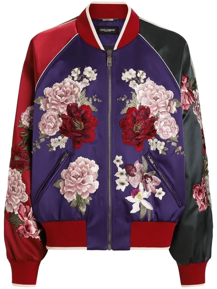 Мужской бомбер Dolce & Gabbana с принтом розы, фиолетовый