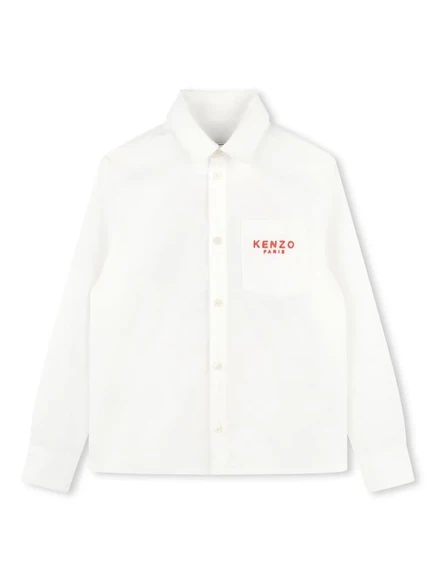Мальчиковая рубашка KENZO KIDS с вышитым логотипом, белая