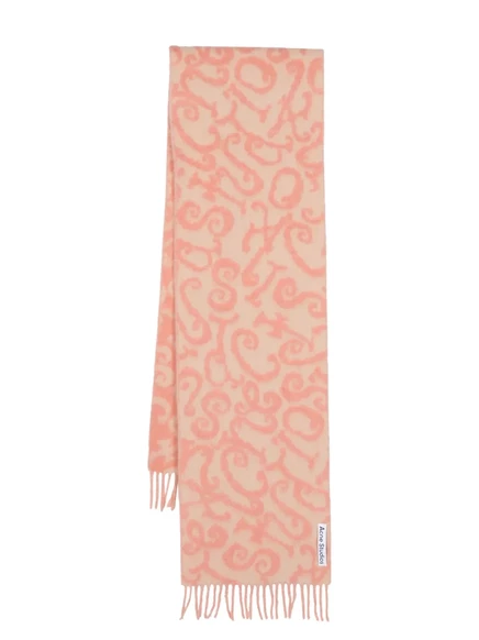 Шарф с бахромой и абстрактным рисунком Acne Studios pink
