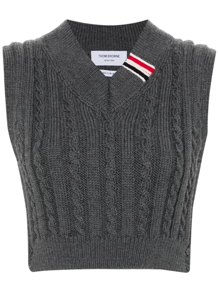 Женский вязаный жилет Thom Browne из шерсти RWB, серый