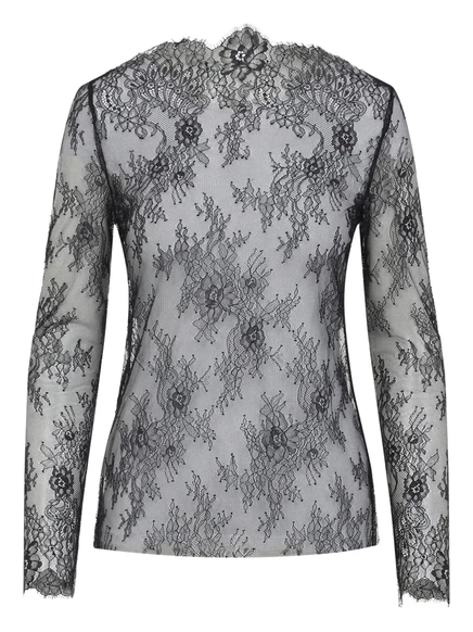 Кружевной топ с длинными рукавами и цветочным рисунком от Alberta Ferretti black