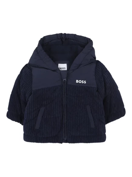 Стеганая куртка BOSS Kidswear с эффектом корда blue