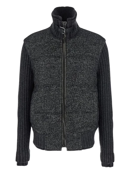 Куртка-бомбер из рубчатого трикотажа в елочку от Dolce & Gabbana grey