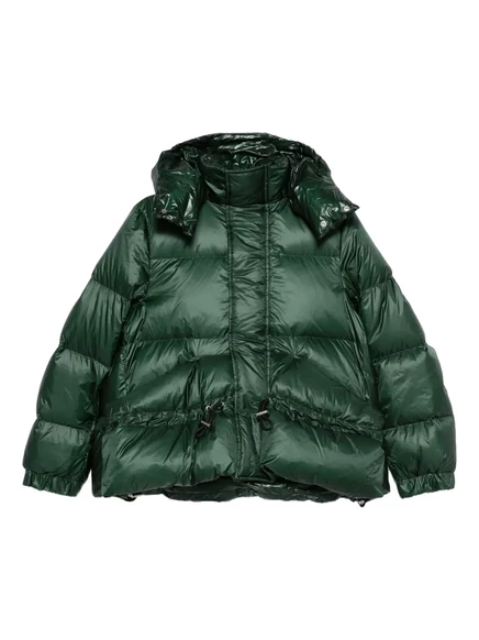 Женский стеганый пуховик Sacai с капюшоном, зеленый