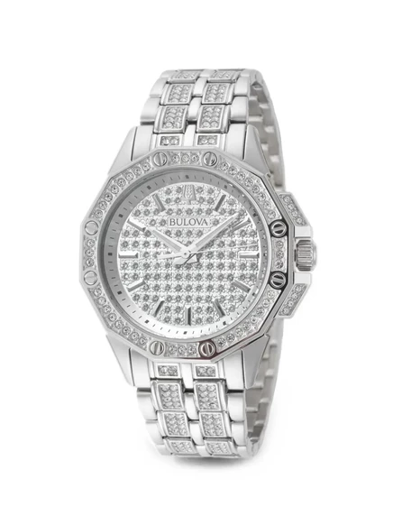 Женские часы Bulova Octava с кристаллами 34 мм, серебристые