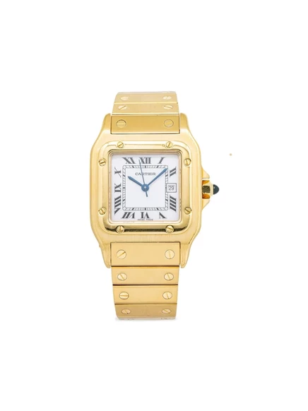 Часы Cartier Santos 29 мм подержанные, желтое золото, белый циферблат