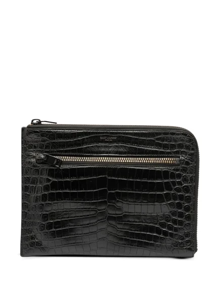 Клатч Saint Laurent Pre-Owned кожа под крокодил, черный