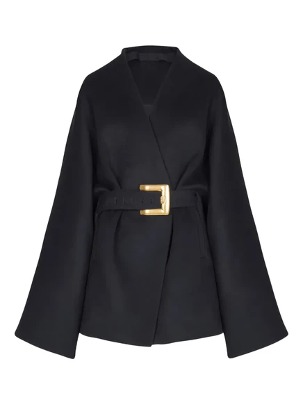 Женское пальто Balmain с поясом и запахом, черное