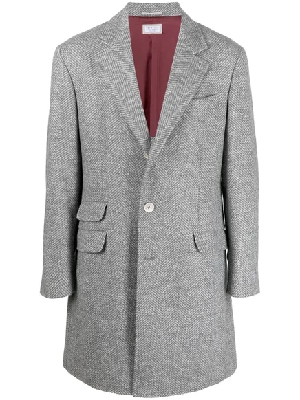 Однобортное пальто из шевронного трикотажа Brunello Cucinelli  grey