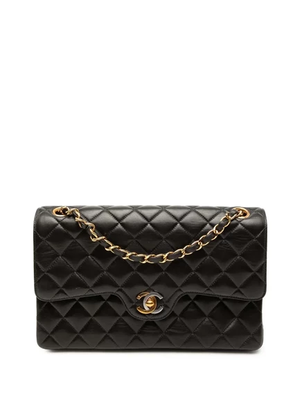Сумка через плечо CC с двойным клапаном, бывшая в употреблении у CHANEL в 1994-1996 годах, из стеганой овечьей кожи среднего размера, комбинированная с золотом и серебром.