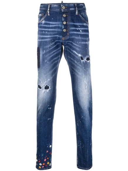 Мужские узкие джинсы DSquared2 Ditsy рваные, синие