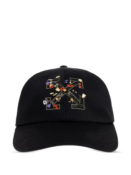 Женская бейсболка Off-White из хлопка с цветочной вышивкой и пряжкой, черная
