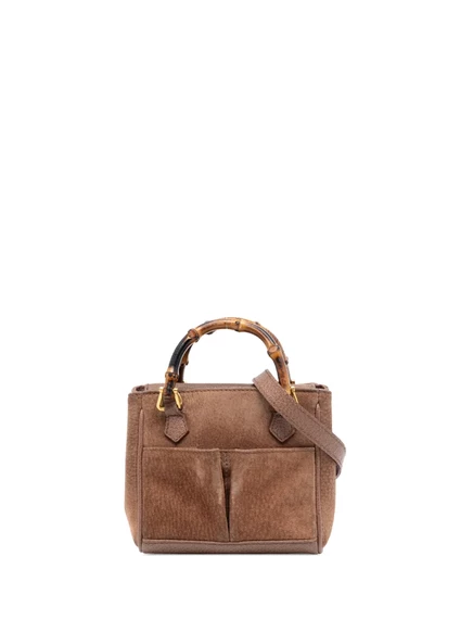 Женская мини-сумка Gucci Bamboo из замши, коричневая