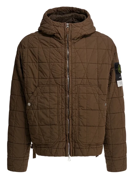 Мужская стёганая куртка Stone Island с капюшоном, коричневая
