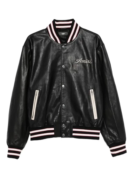 Мужская кожаная куртка Amiri varsity с вышивкой, черная