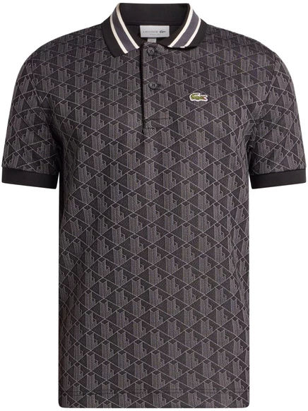 Мужская поло Lacoste монограмм-жаккард, черная