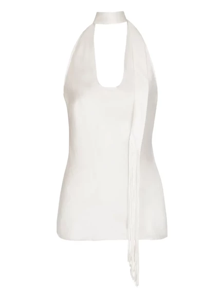 Шелковый топ на бретельках от Balmain white