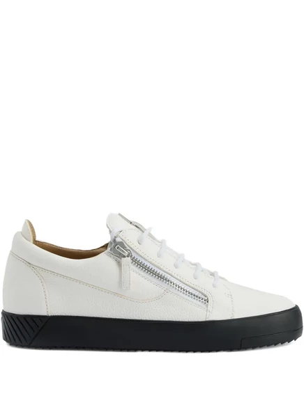 Кожаные кроссовки с низким берцем на молнии от Giuseppe Zanotti white