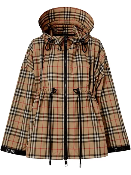 Женская укороченная куртка Burberry Vintage Check с капюшоном, бежевая