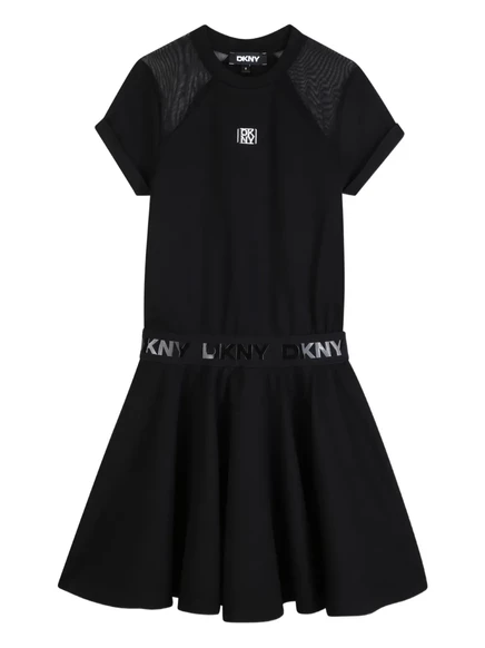 Платье для девочек DKNY Kids расклешенное с сеткой, черное