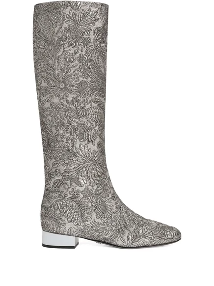 Сапоги Dolce & Gabbana на массивном каблуке из парчи толщиной 30 мм silver