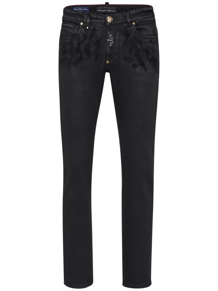 Мужские прямые джинсы Philipp Plein с рваной отделкой, черные