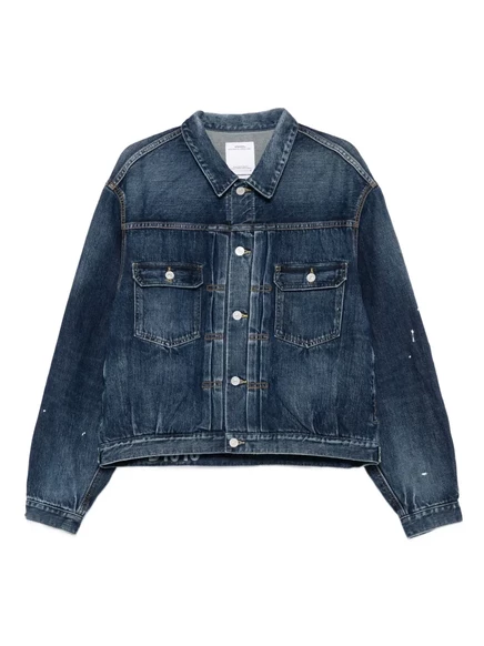 Мужская джинсовая куртка Visvim 101X с пятнами краски, синяя