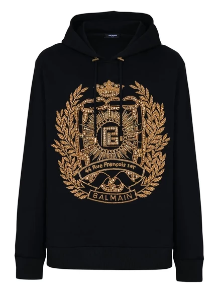 Мужское худи Balmain с вышивкой, черное