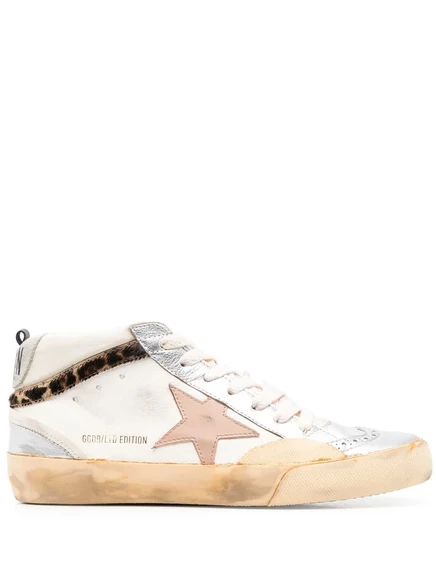 Женские кеды Golden Goose Mid-Star с леопардовым принтом, кремовые