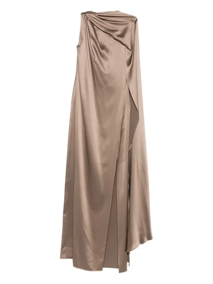 Женское платье Max Mara макси с драпировкой, бежевое