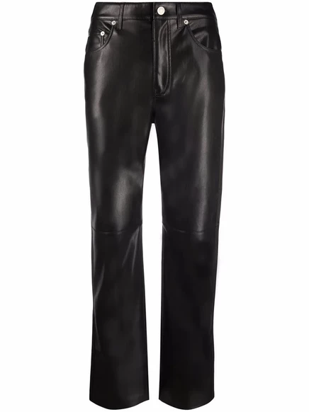 Укороченные брюки прямого кроя из искусственной кожи Nanushka black