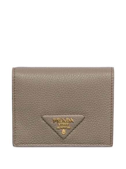 Женский кошелек Prada с треугольным логотипом, бежевый