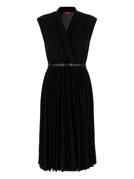 Женское платье Max Mara миди плиссированное с поясом, черное